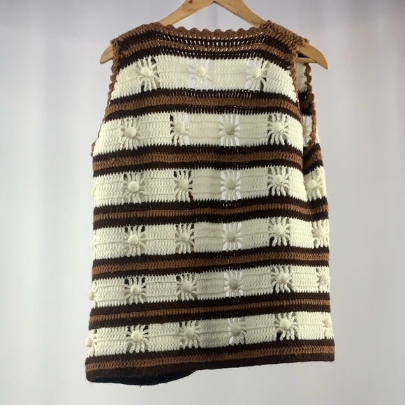 Vintage‎ Homemade Crocheted Open Vest in Brown Cream 70’s Style - Picture 2 of 2